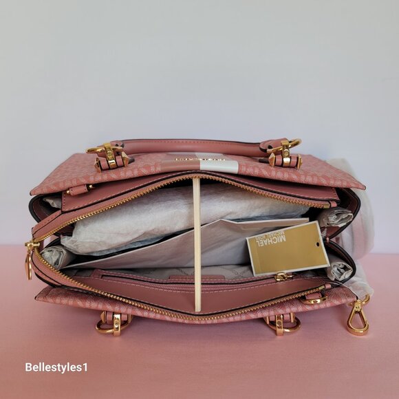 MICHAEL KORS Marilyn Medium Signature Logo Satchel-Sunrise Rose Multi ⭐ - Picture 11 of 16